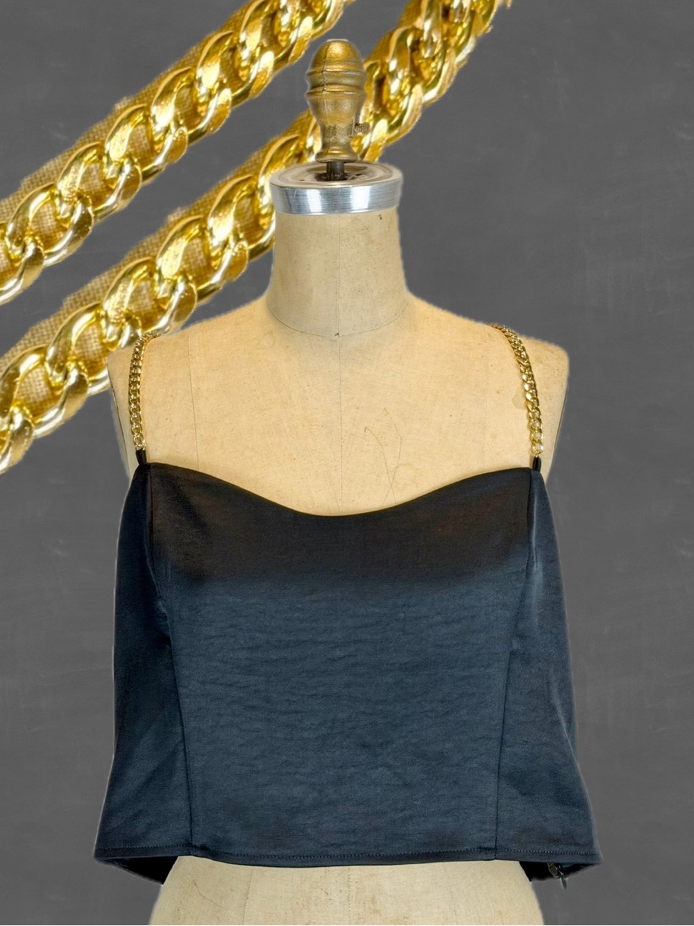 VINTAGE Y2K gold chain glam black party top club date night cropped 90s plus xl